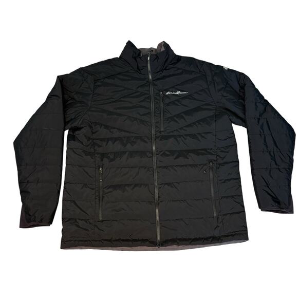 Eddie Bauer Puffer Jacket Mens XL Black Gray Reversible First Ascent Full Zip - Picture 1 of 6